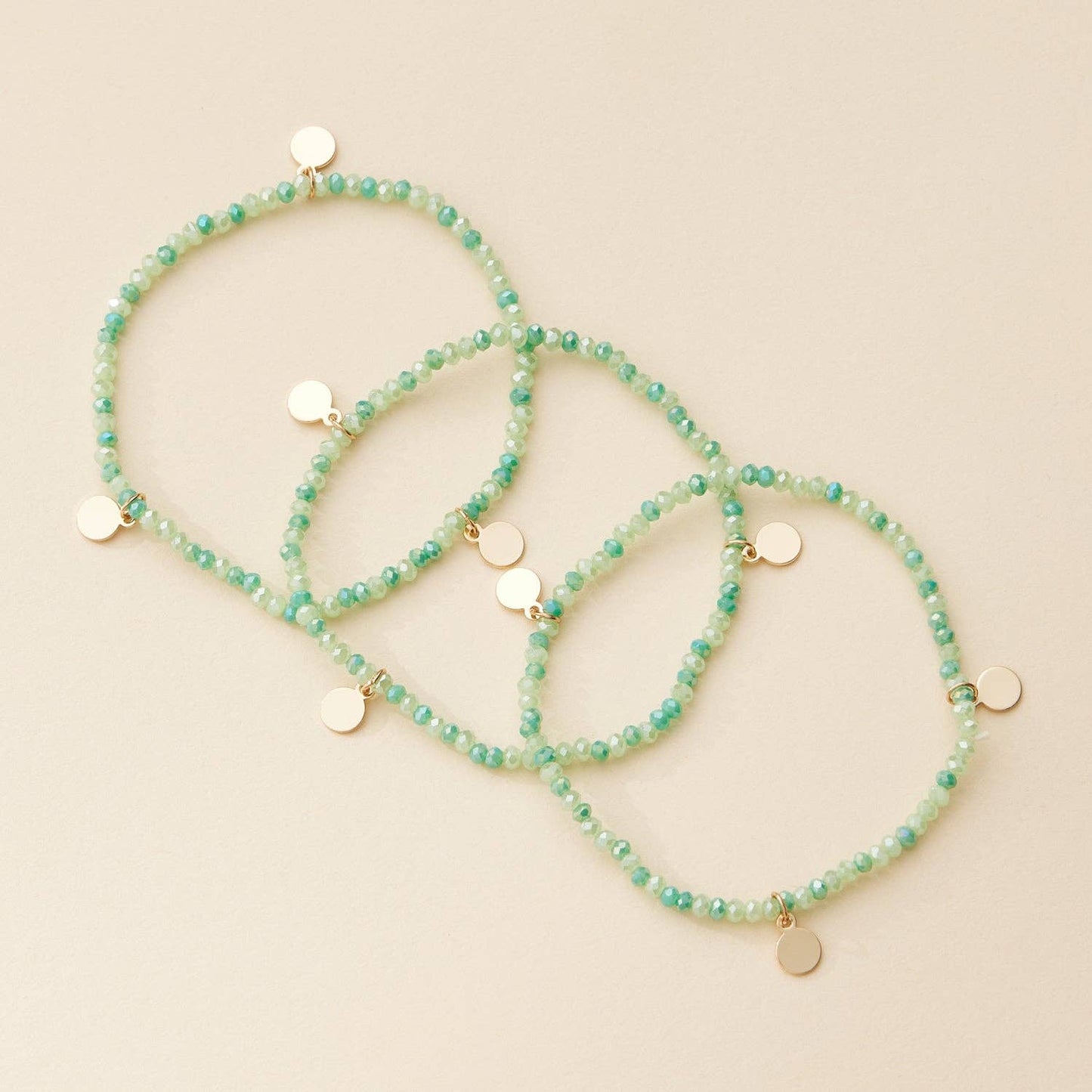 Delicate Beaded Charm Bracelet Set – Elegant Stackable Design with Gold Disc Accents
