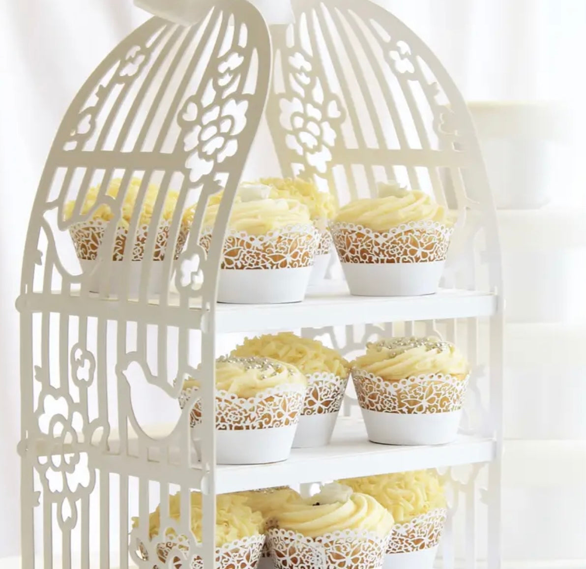 White Birdcage 3 tiered cake stand