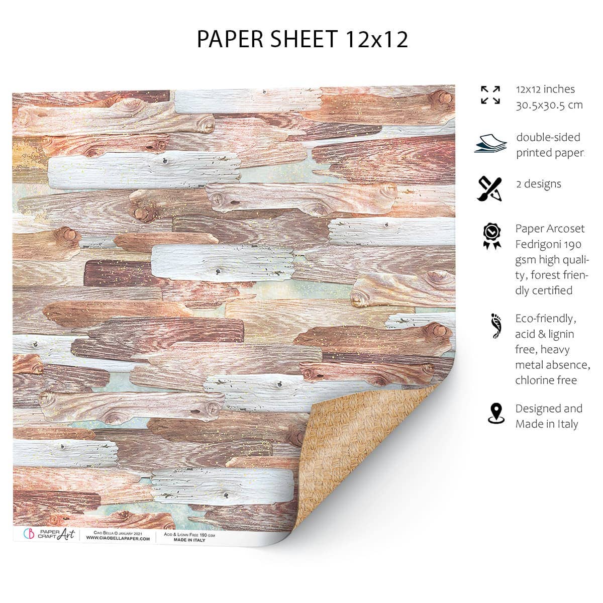 Ciao Bella River Wood And Seagrass Paper Sheet 12"x12"