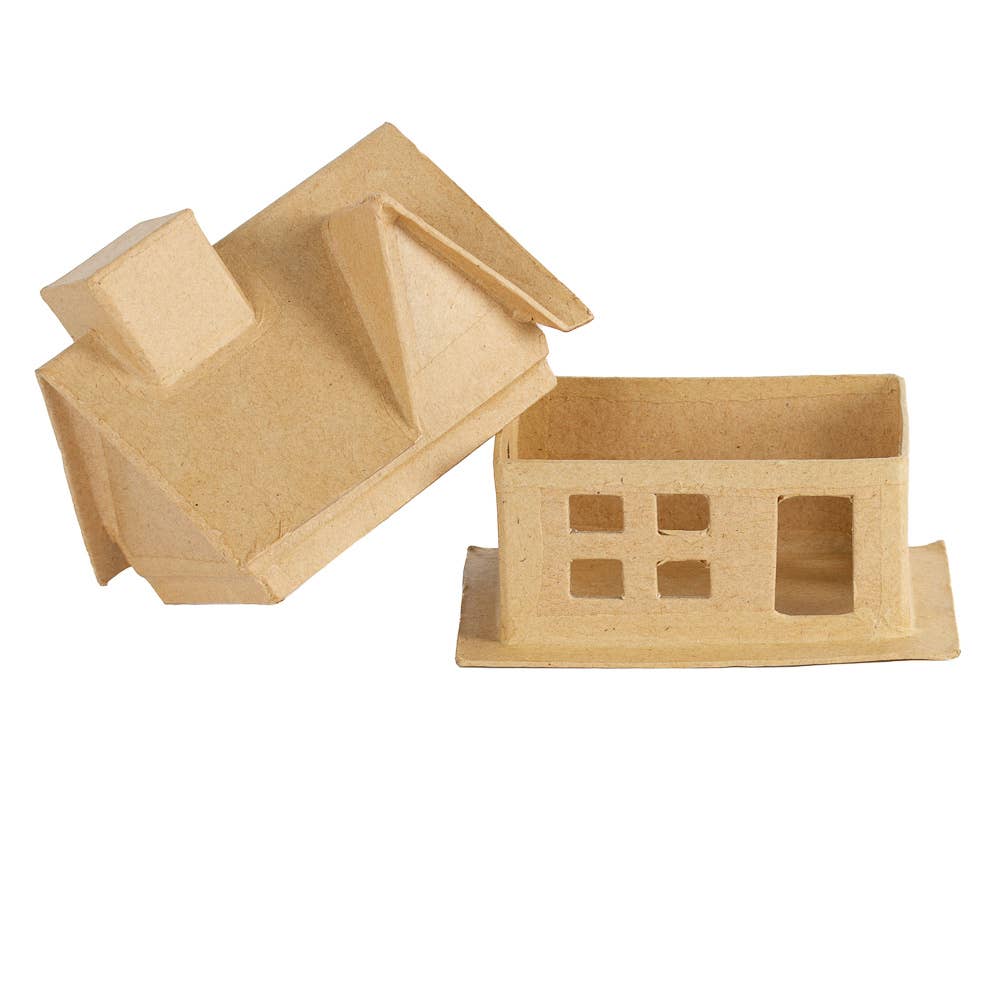 Premade Paper Mache House Box - 4" x 2-3/4" x 4-1/4"