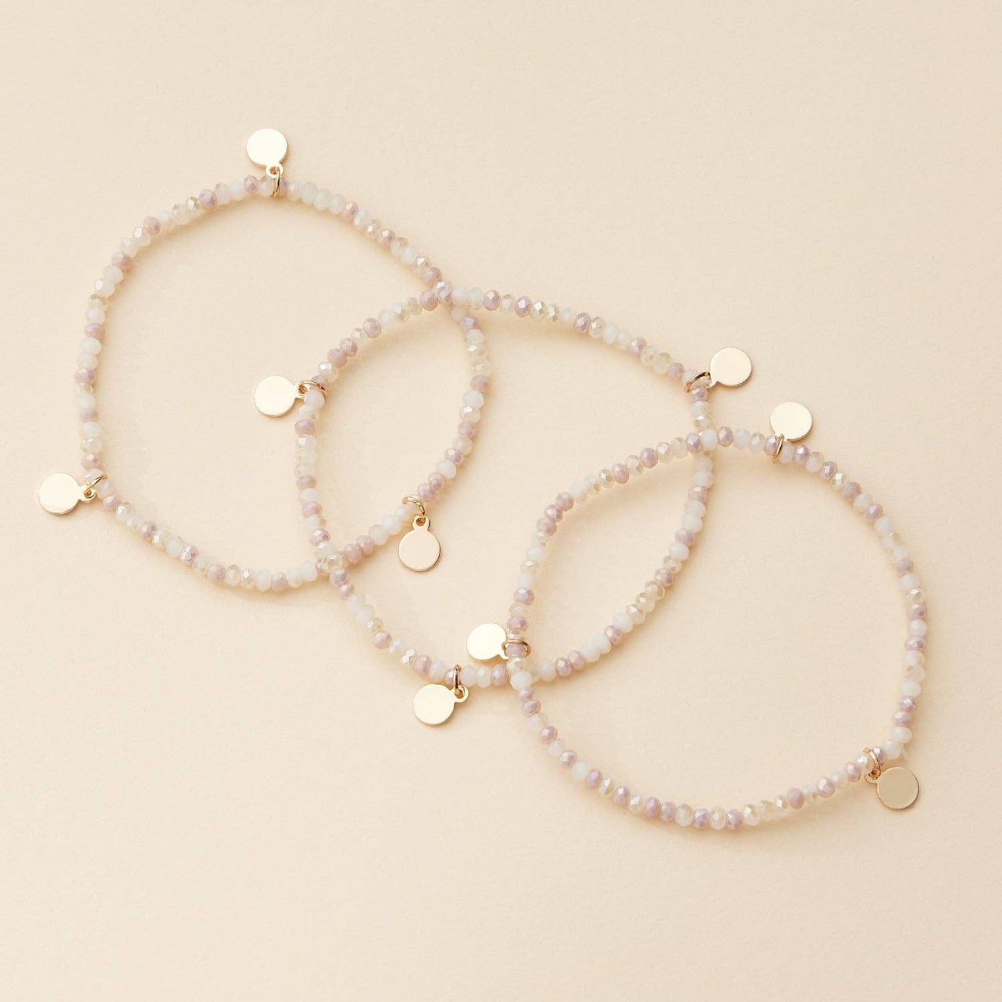 Delicate Beaded Charm Bracelet Set – Elegant Stackable Design with Gold Disc Accents