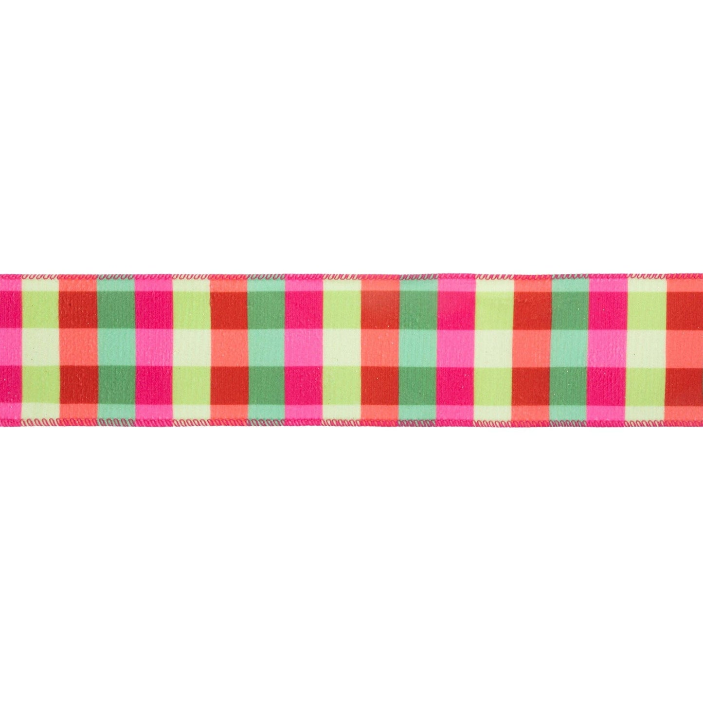 Velvet Ribbon Florescent Plaid with Stripe Backing 10yd
