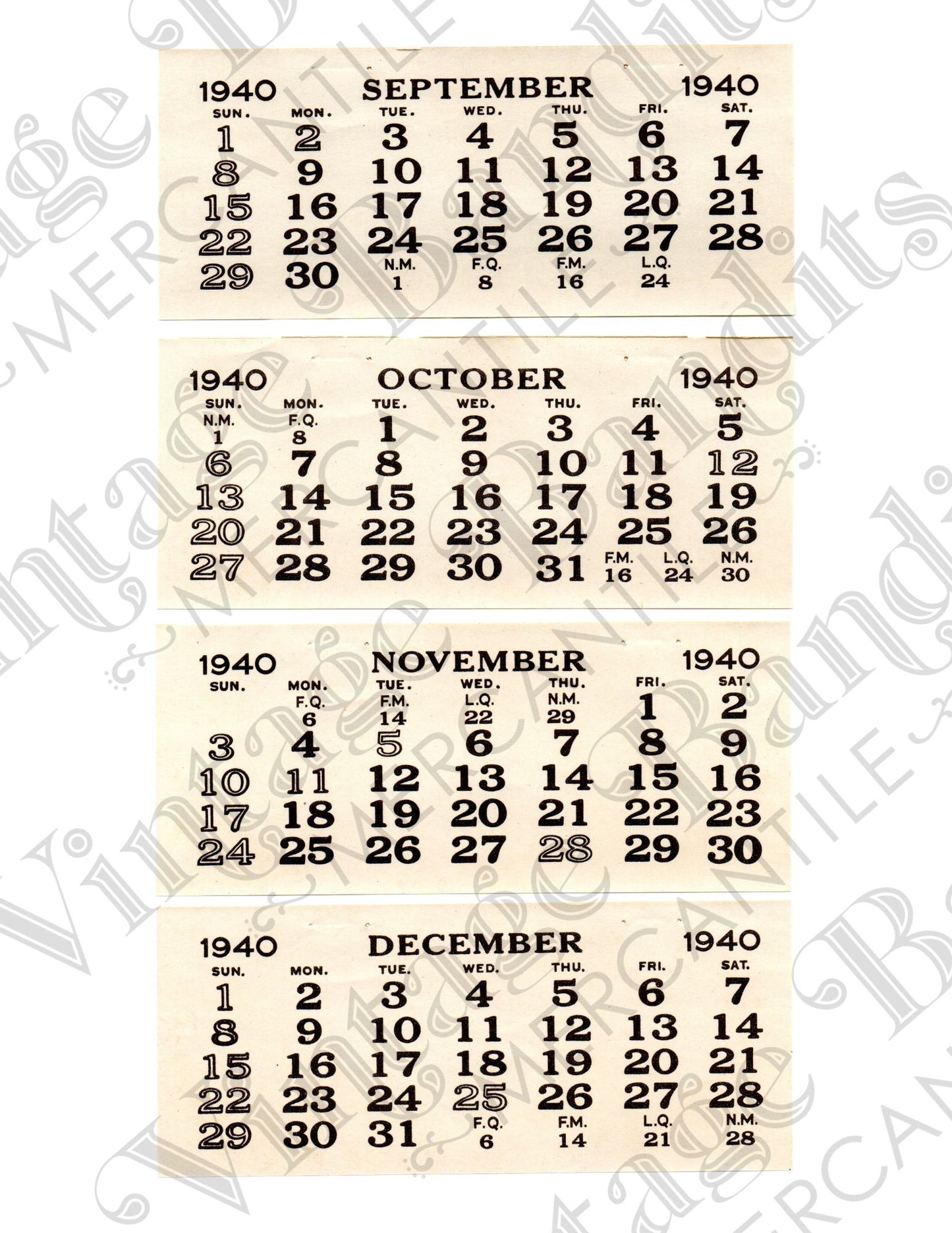 1940's Calendar - Digital File