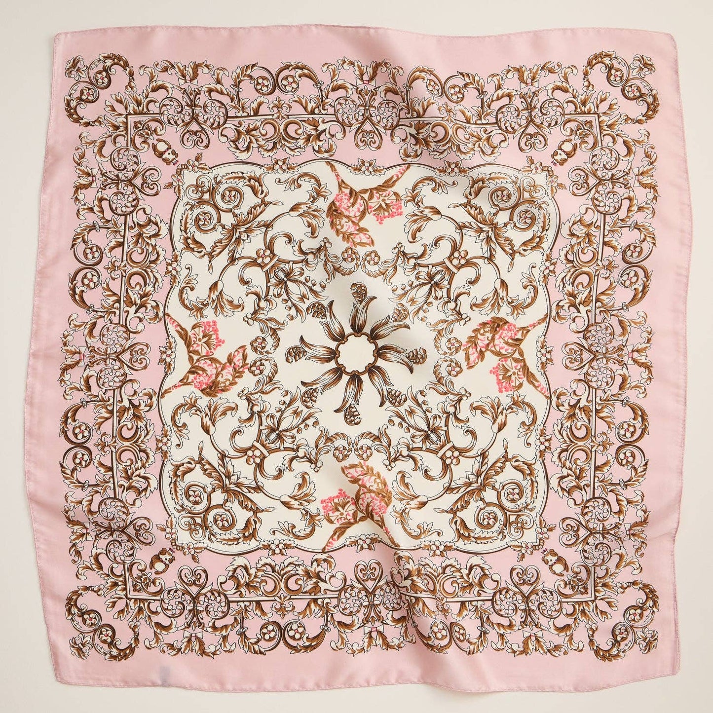 Baroque Print Silk-Texture Scarf – Elegant Square Scarf for Timeless Style