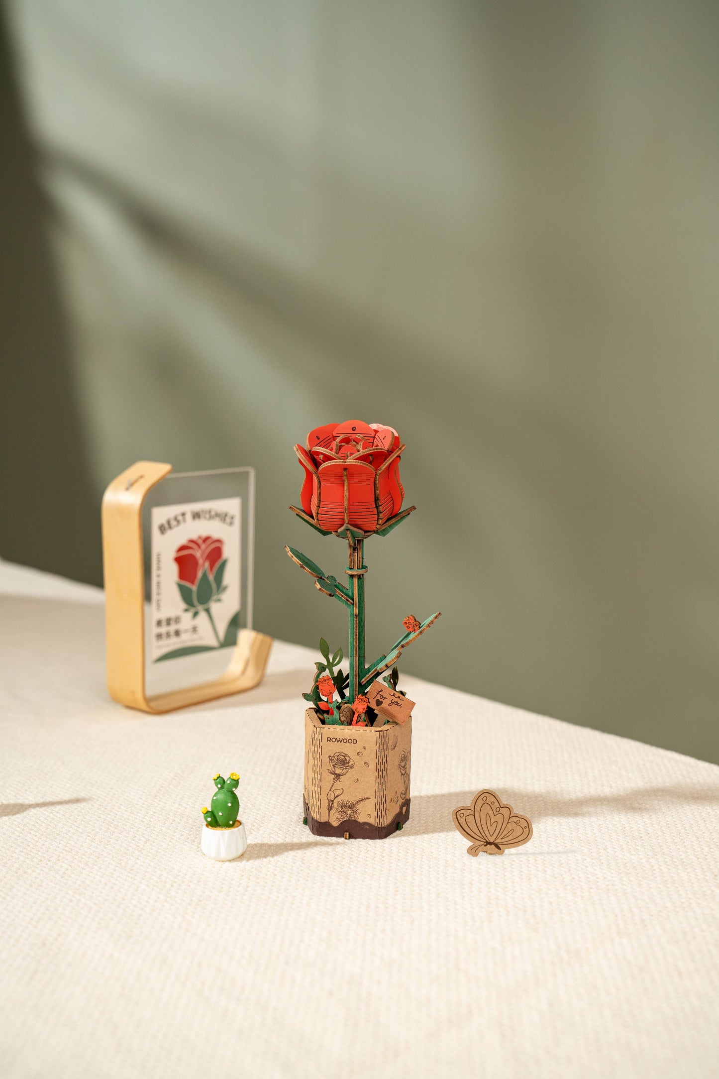 Red Rose 3D Wooden Flower Puzzle