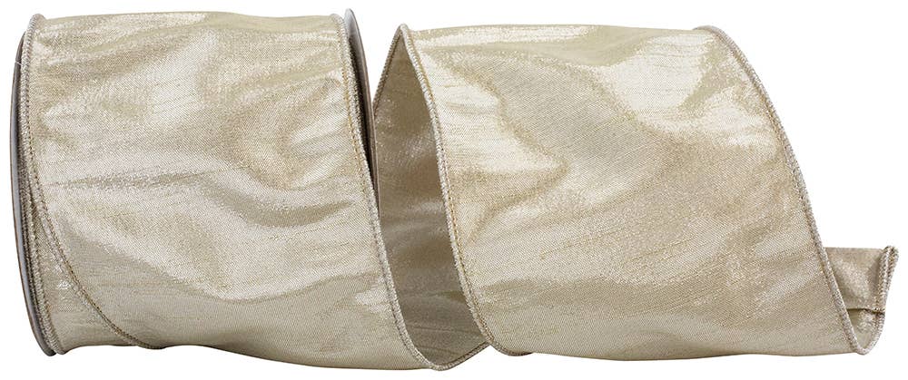 Metallic Dupioni Texture Colors Wired Edge, Platinum, 4 In