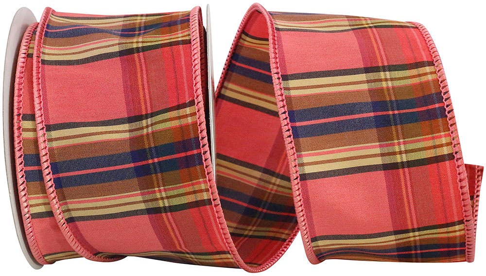 Plaid Pizzaz Wired Edge, Coral, 2-1/2 In, 10 Yards