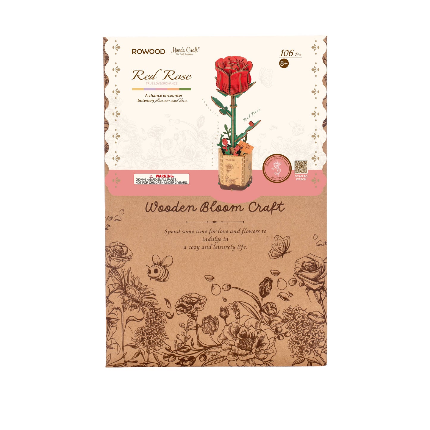 Red Rose 3D Wooden Flower Puzzle