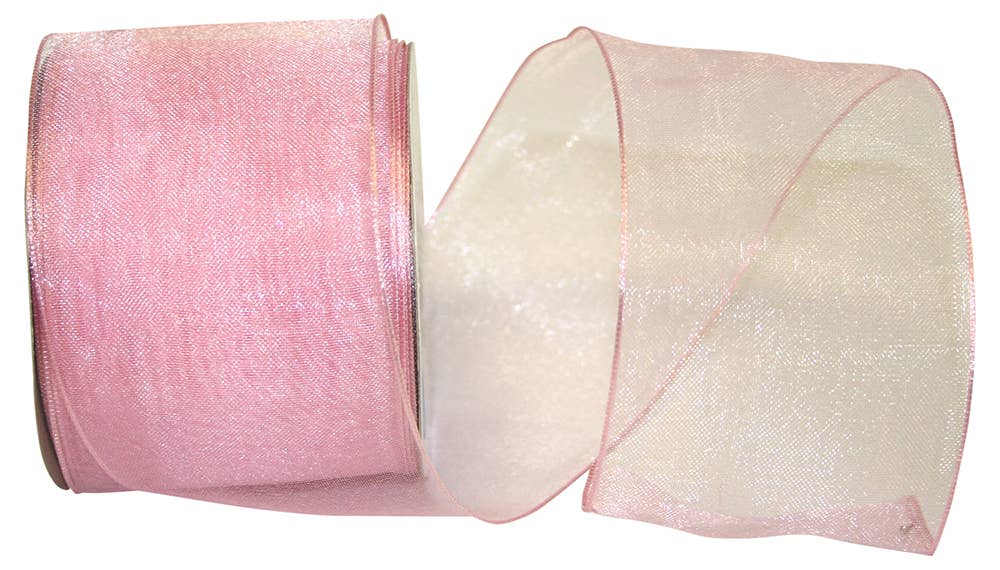 Elegant Woven Sheer Wired Edge, Pink, 2-1/2 In, 25 Yards