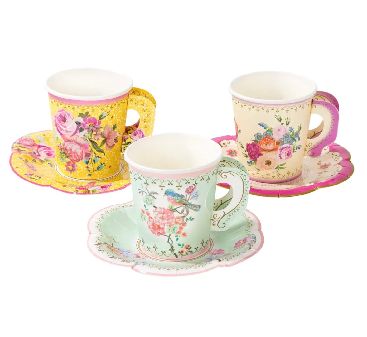 Vintage Paper Teacups and Saucers Set- 12 pack