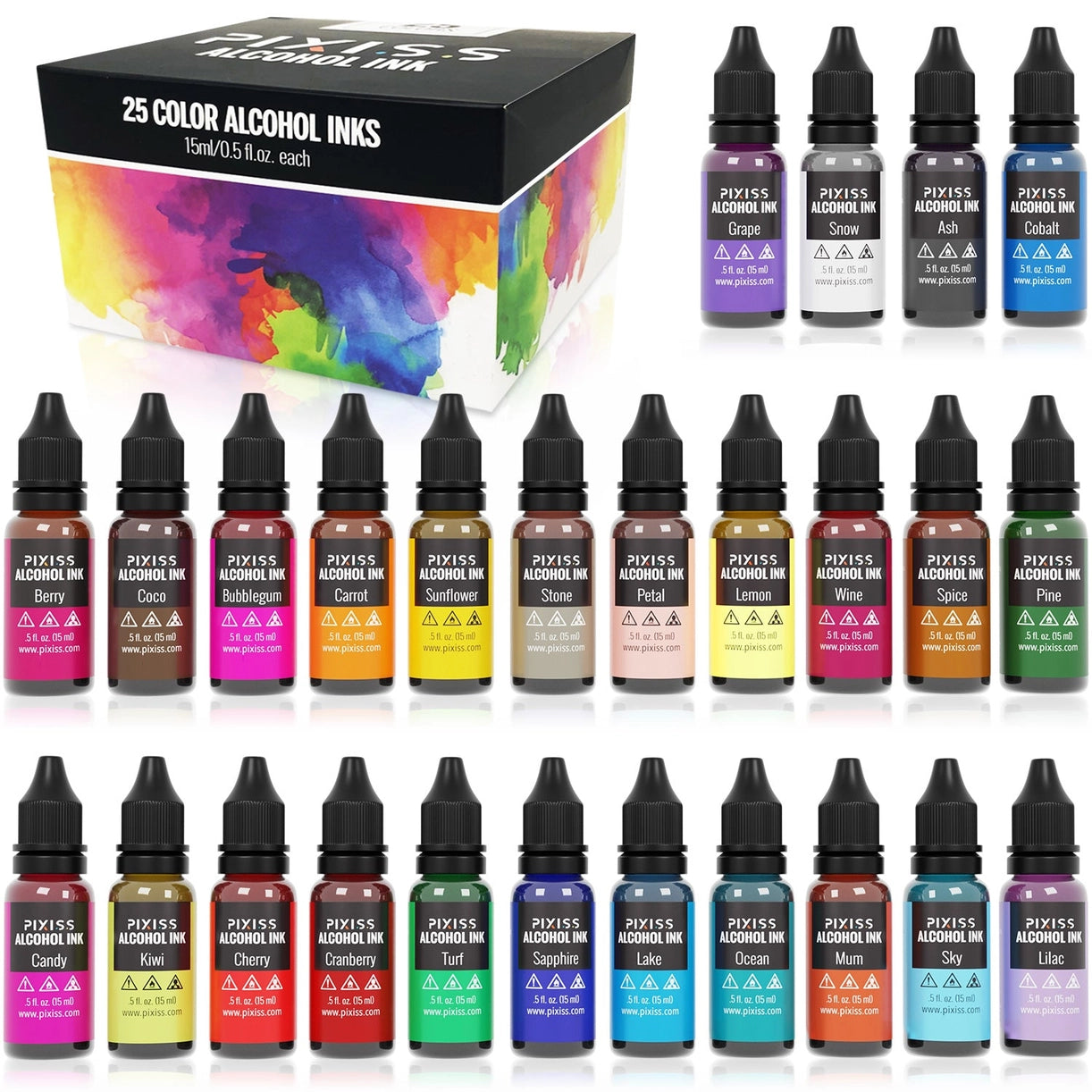 Pixiss Alcohol Ink Set of 25 - Highly Saturated