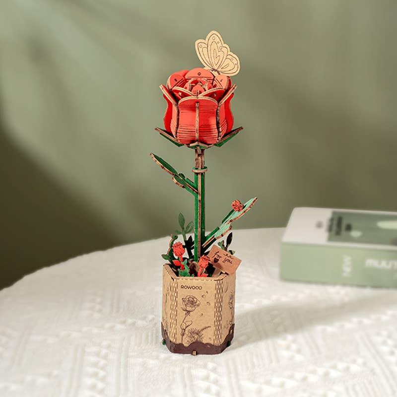 Red Rose 3D Wooden Flower Puzzle