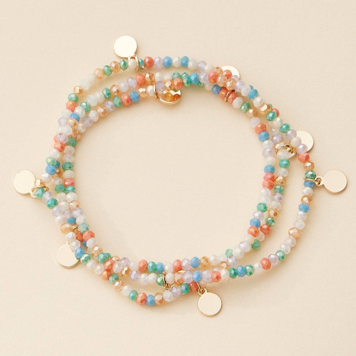 Delicate Beaded Charm Bracelet Set – Elegant Stackable Design with Gold Disc Accents