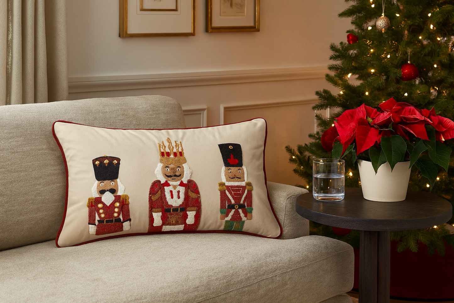 Embroidered Nutcracker Velvet 12"x20" Throw Pillow