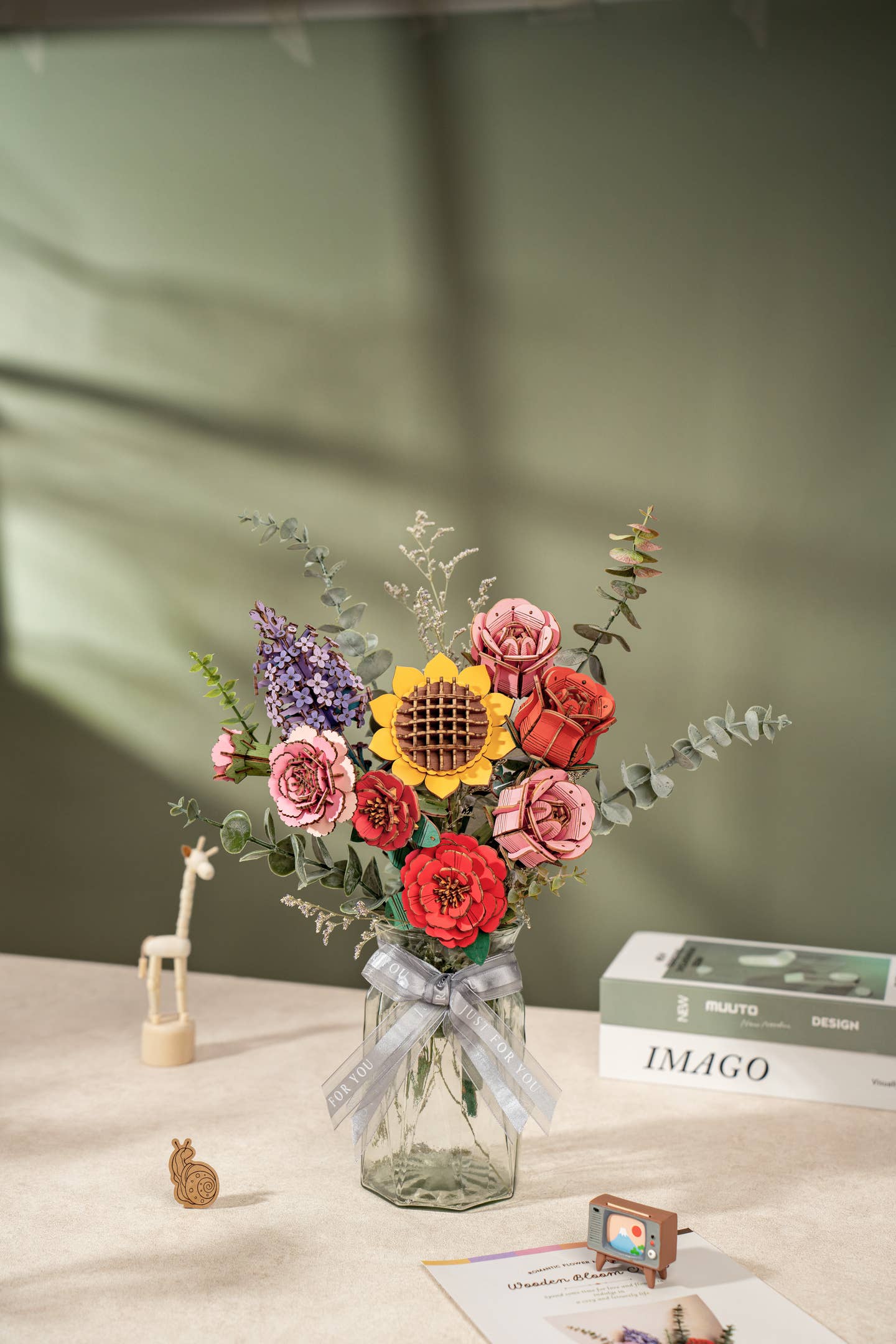 Red Rose 3D Wooden Flower Puzzle