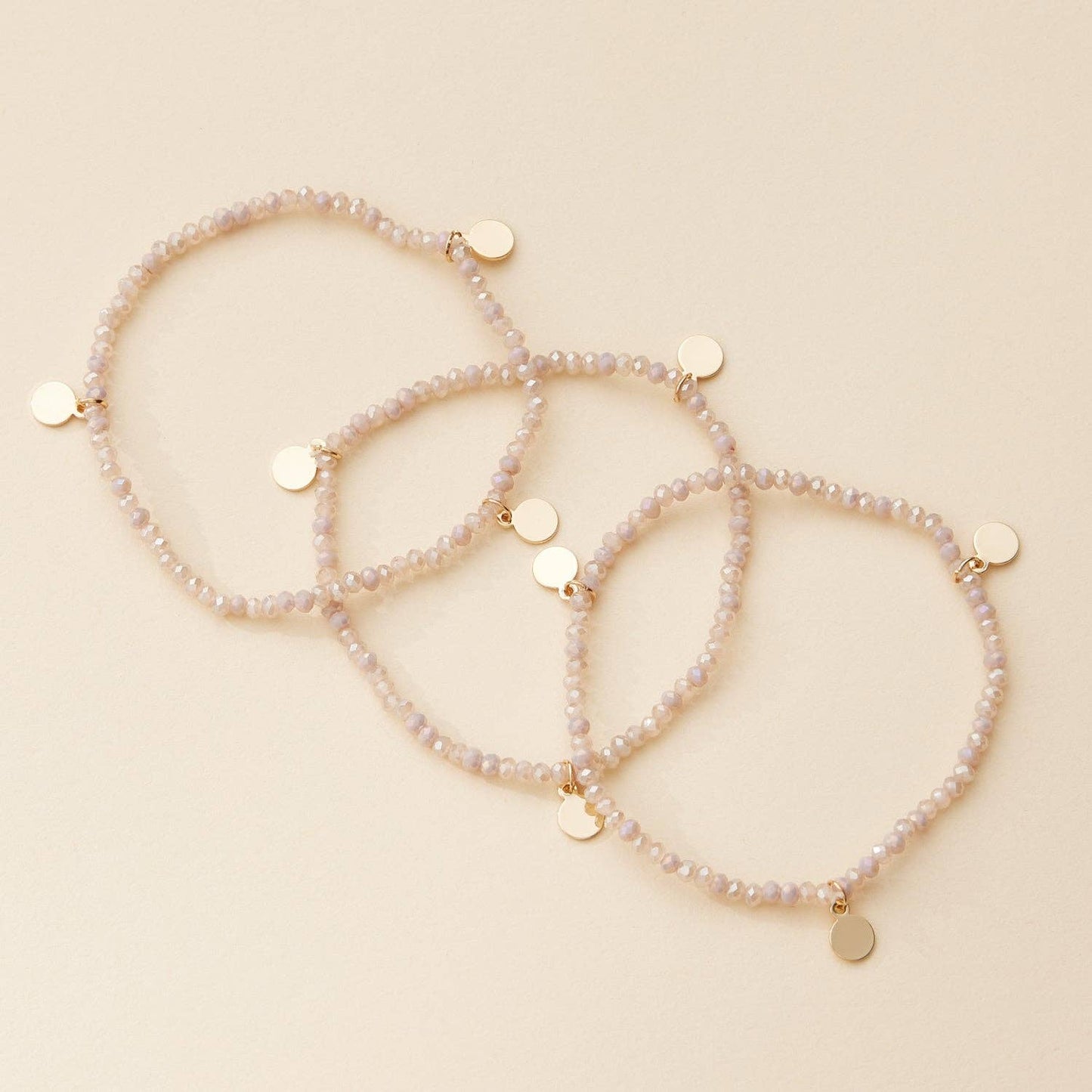 Delicate Beaded Charm Bracelet Set – Elegant Stackable Design with Gold Disc Accents