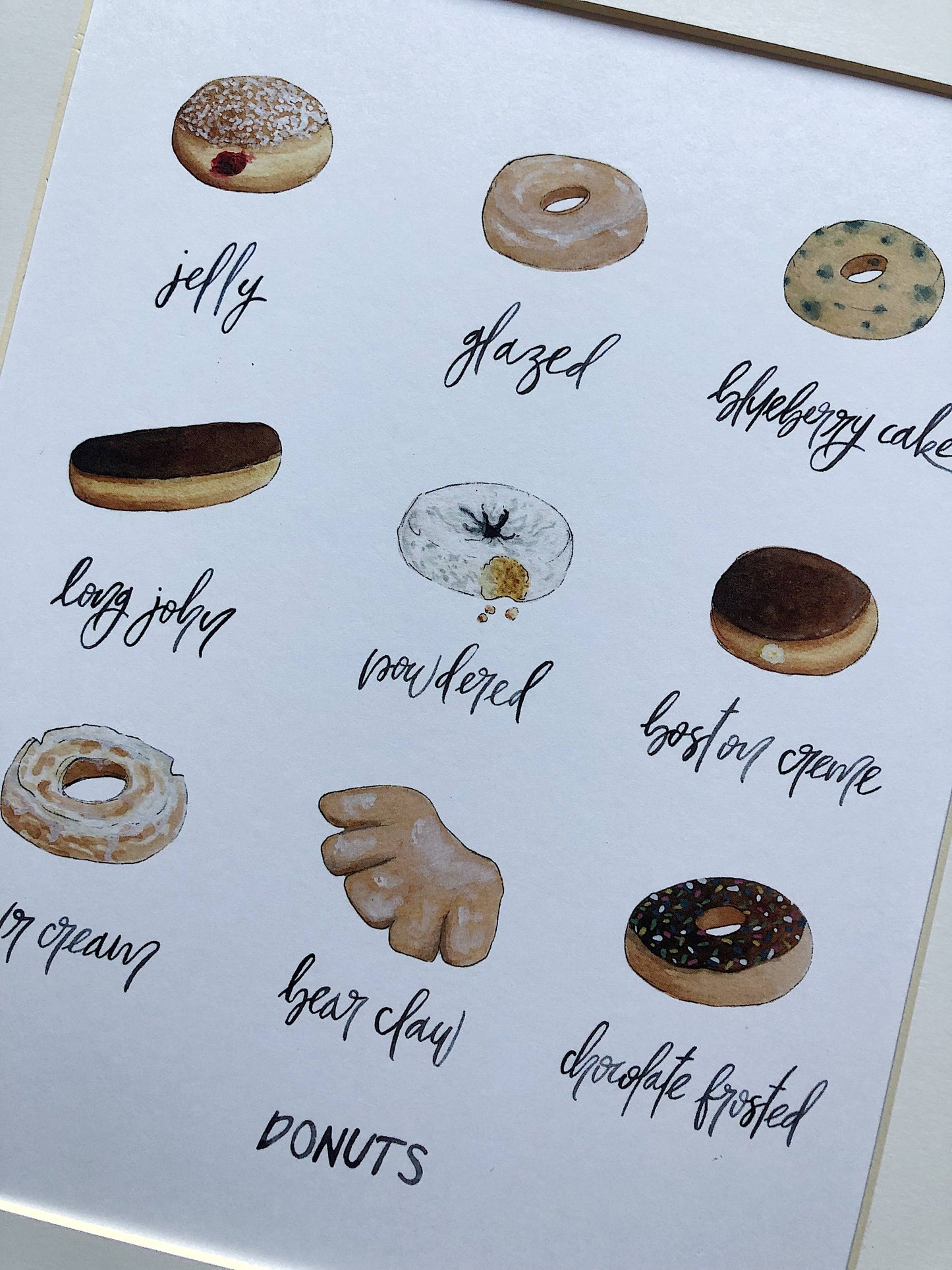 Types of Donuts Watercolor Art Print