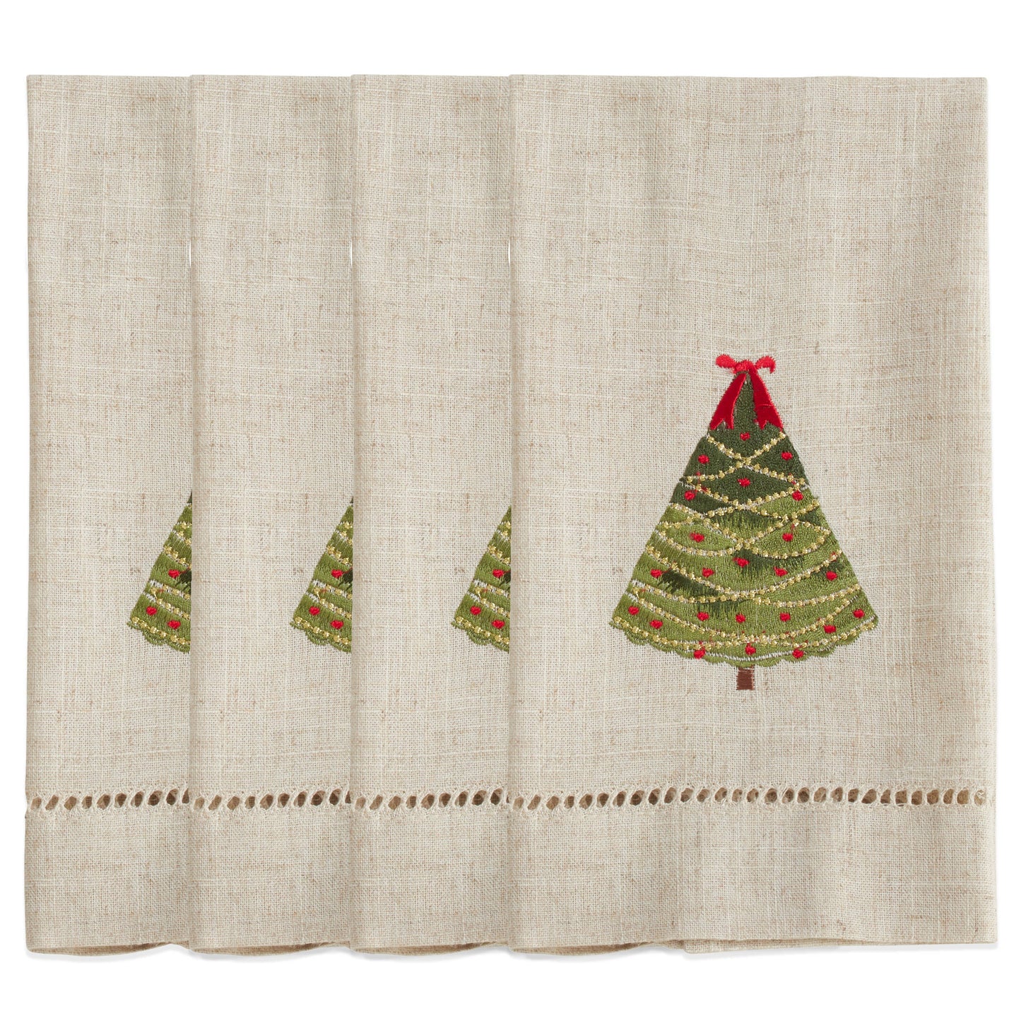 Embroidered and Hemstitched Christmas Tree Guest Towel