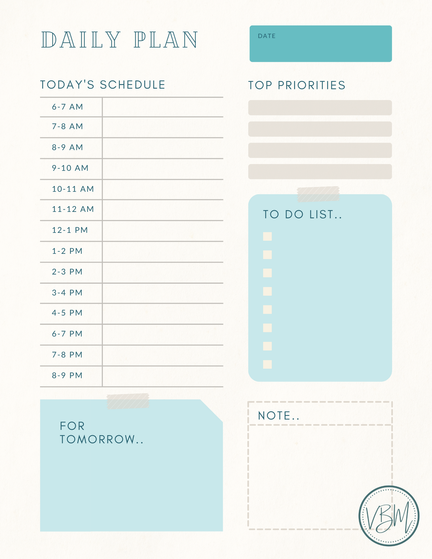 Free Daily Planner Worksheet - Digital File