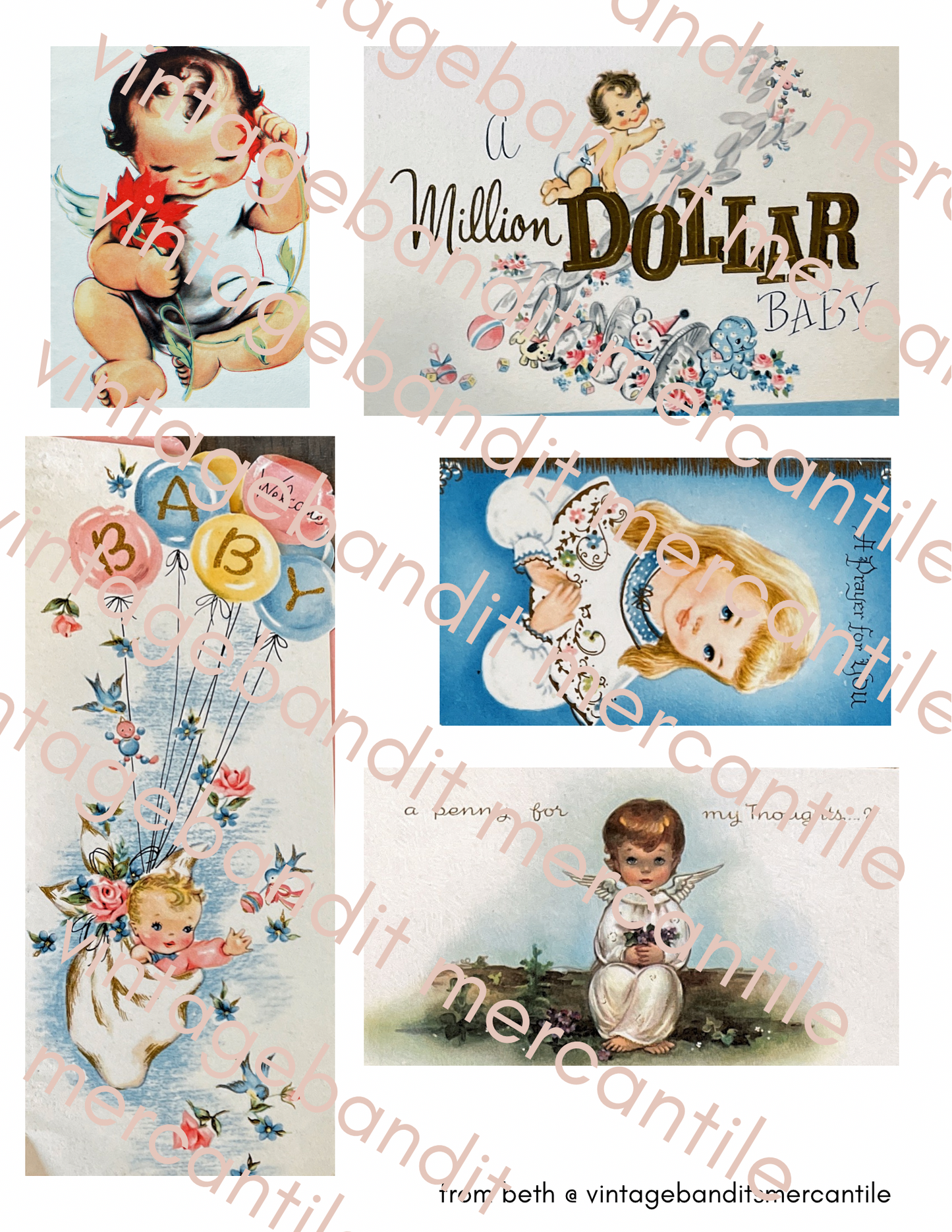 Vintage Baby Greeting Cards - Digital File
