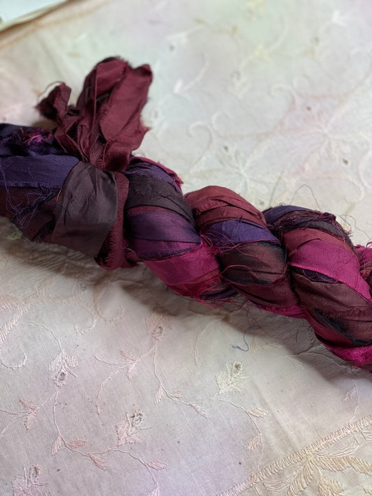 Burgundy  Purple Sari Silk