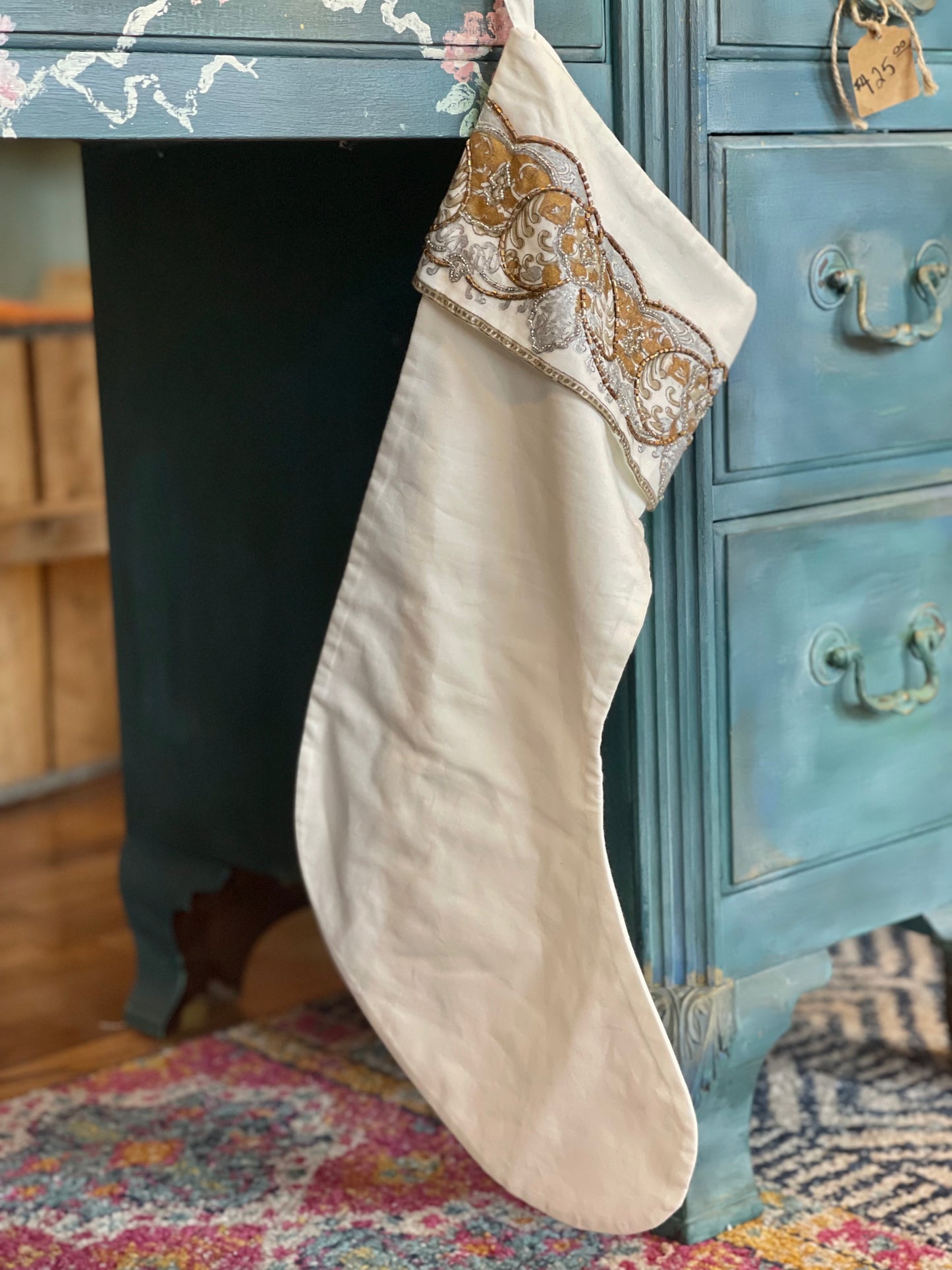 Creamy White, Gold and Silver Stocking