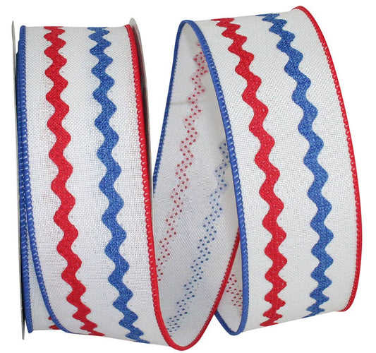 Ricrac Cutout Linen Wired Edge, Red/white/blue, 1-1/2 In