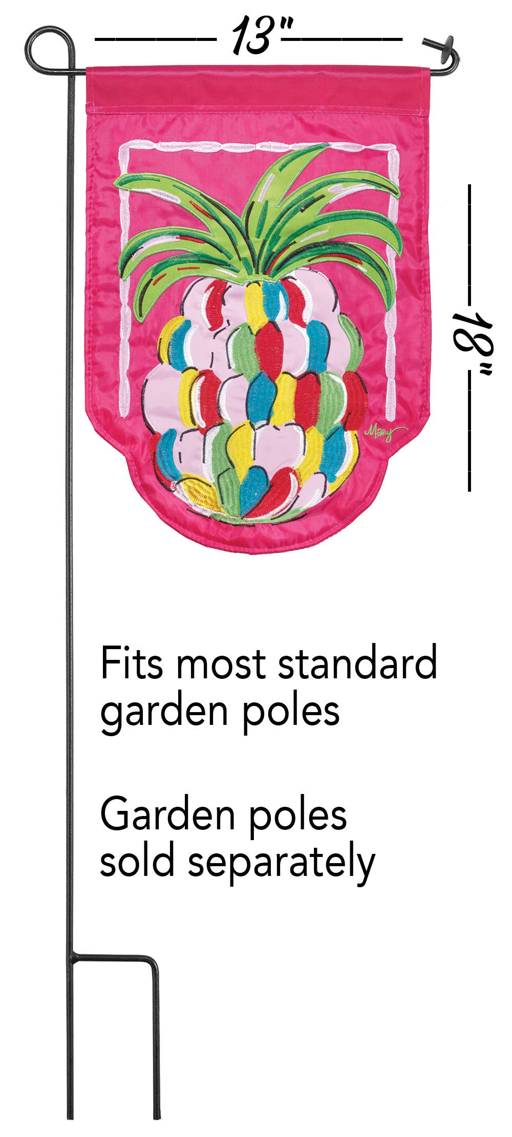 FLORAL PINEAPPLE SHAPED DOUBLE APPLIQUE GARDEN FLAG
