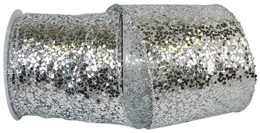 Sequin Glitter Web Wired Edge, Silver, 4 In, 10 Yards