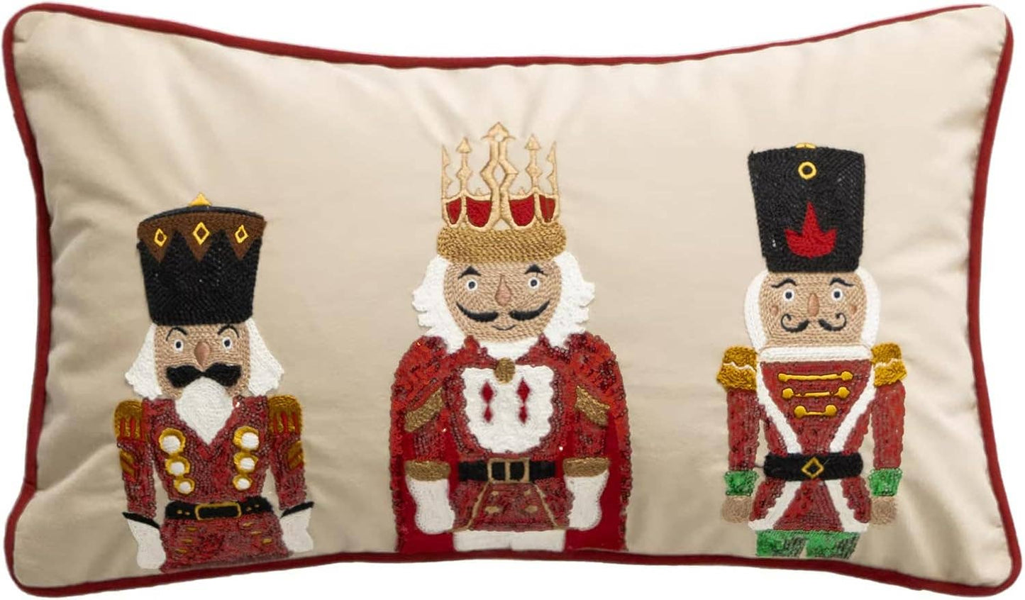 Embroidered  & Sequined Nutcracker Velvet 18" Throw Pillow