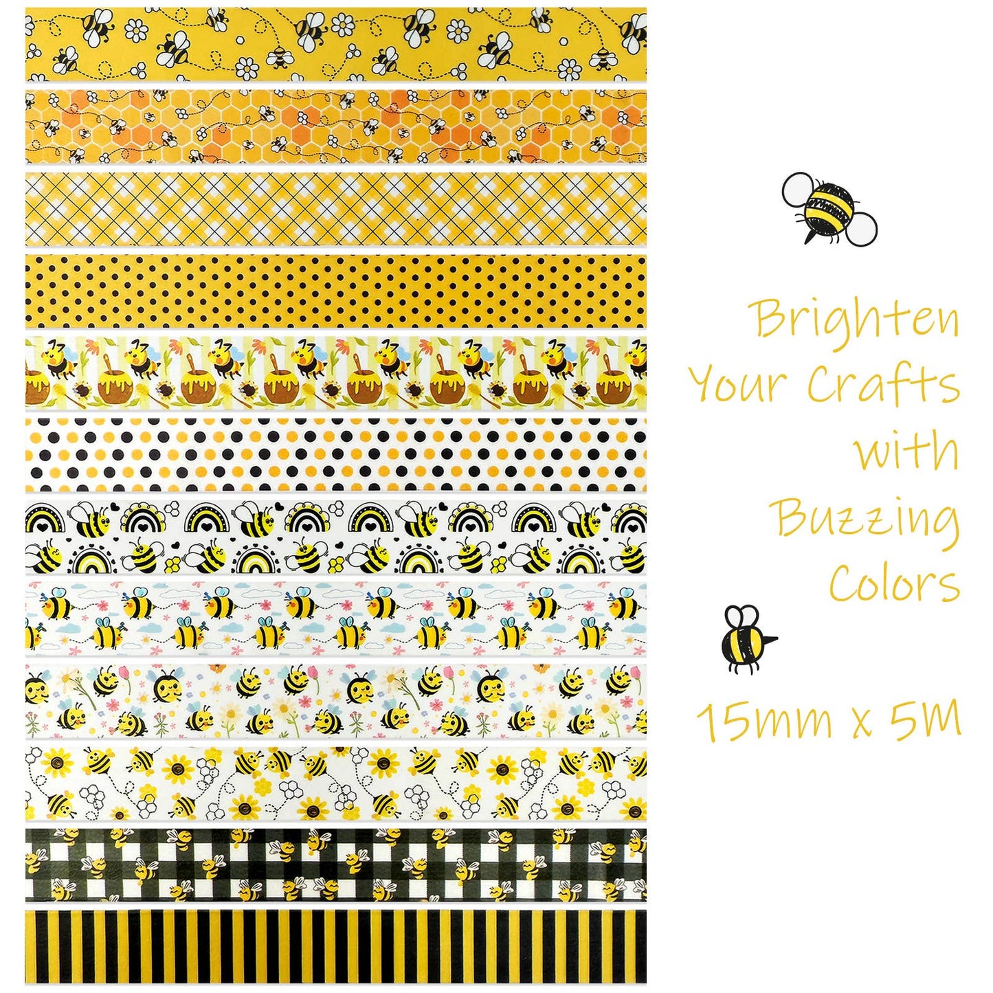 Wrapables Yellow Bees Washi Tape Set (12 Rolls)