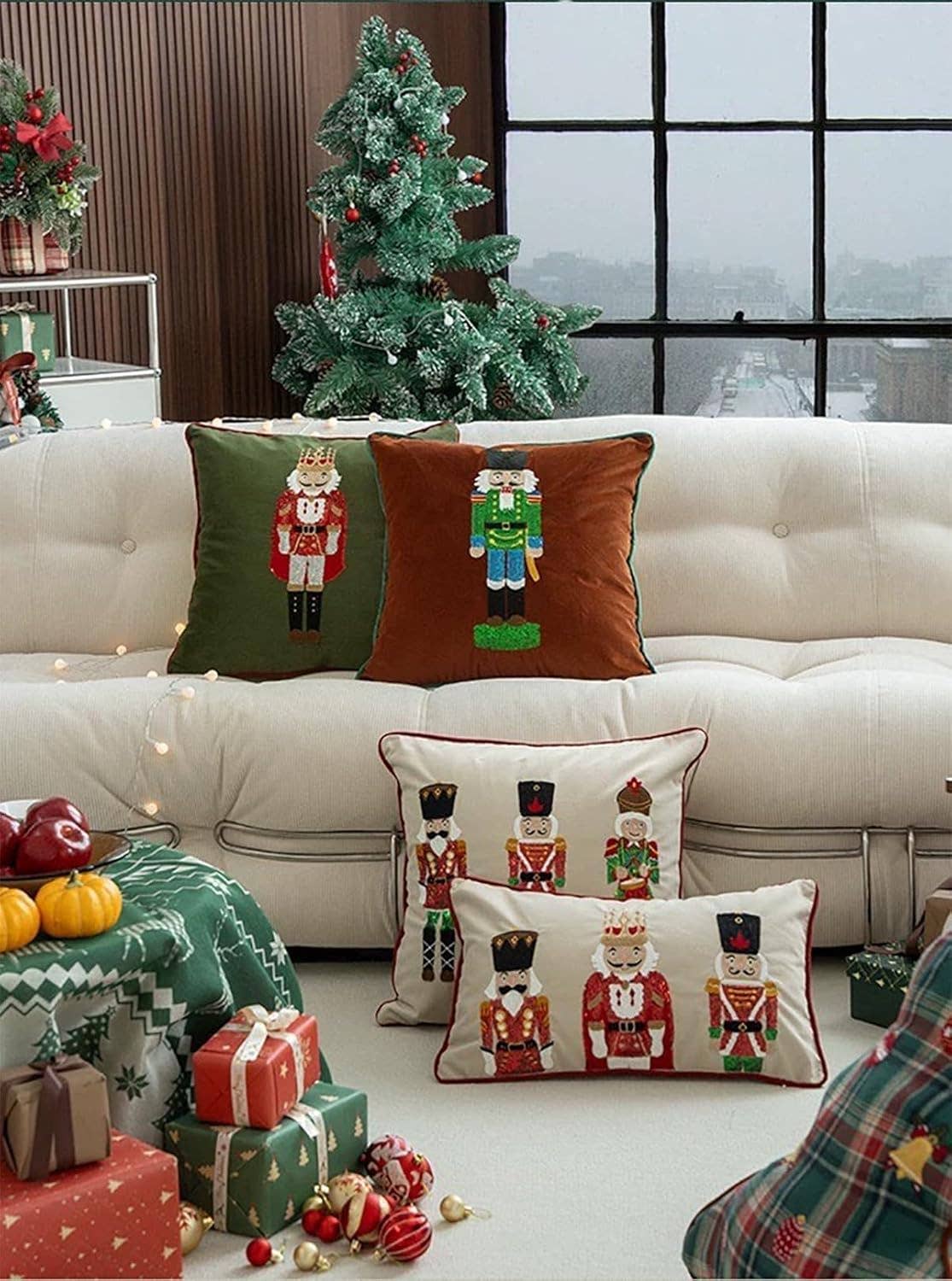 Embroidered  & Sequined Nutcracker Velvet 18" Throw Pillow