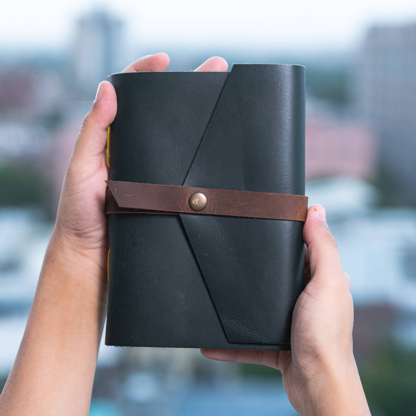 Black/Brown Leather journal diary with ruled craft pages