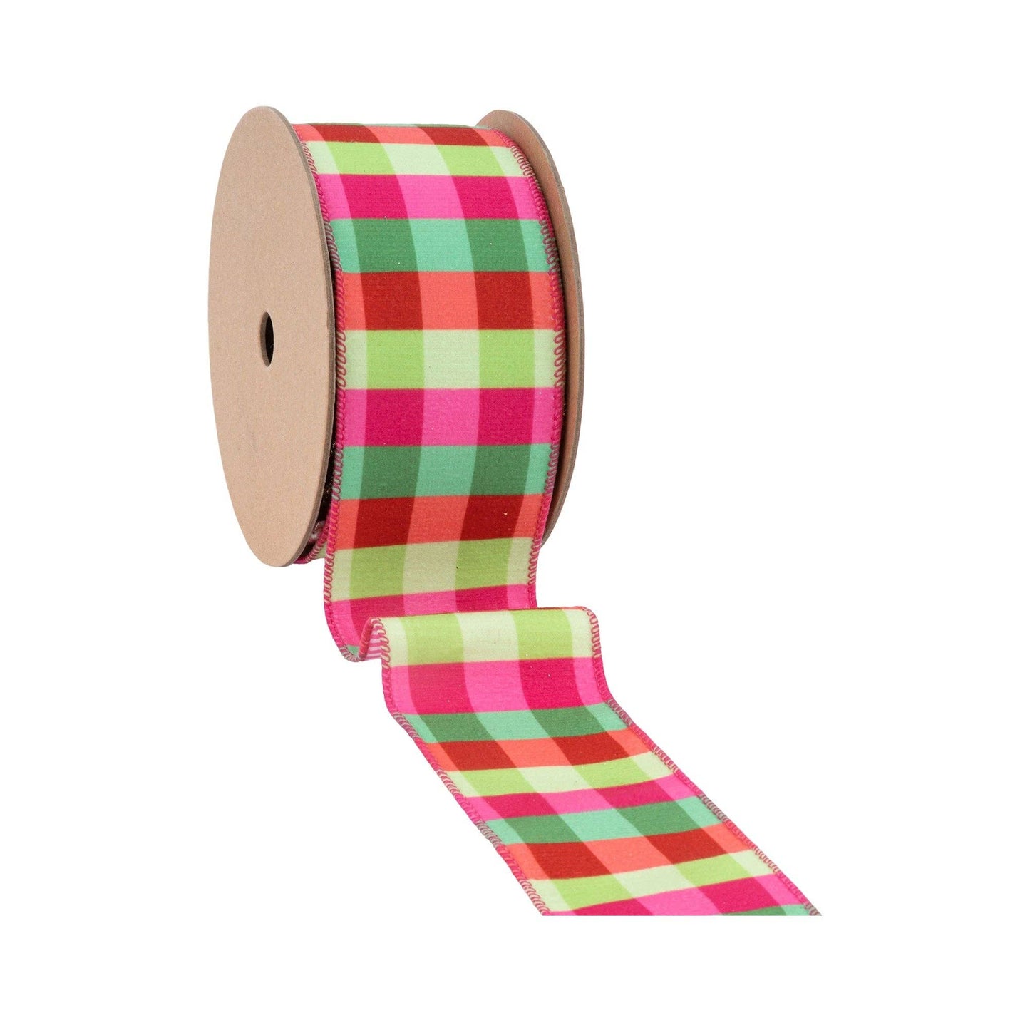 Velvet Ribbon Florescent Plaid with Stripe Backing 10yd