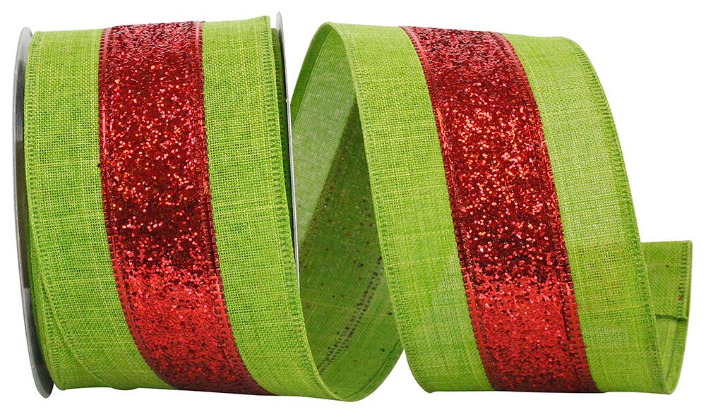 Stripe Glitz Nat Wired Edge, Red/lime, 2-1/2 In, 10 Yards