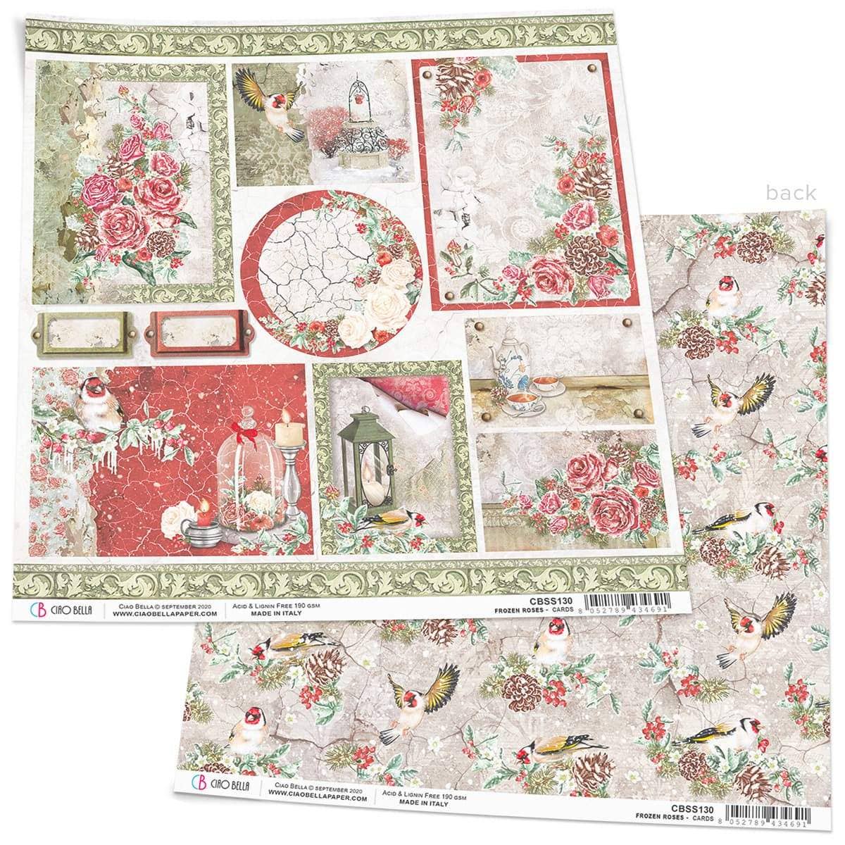 Ciao Bella Frozen Roses Cards Paper Sheet 12"x12"