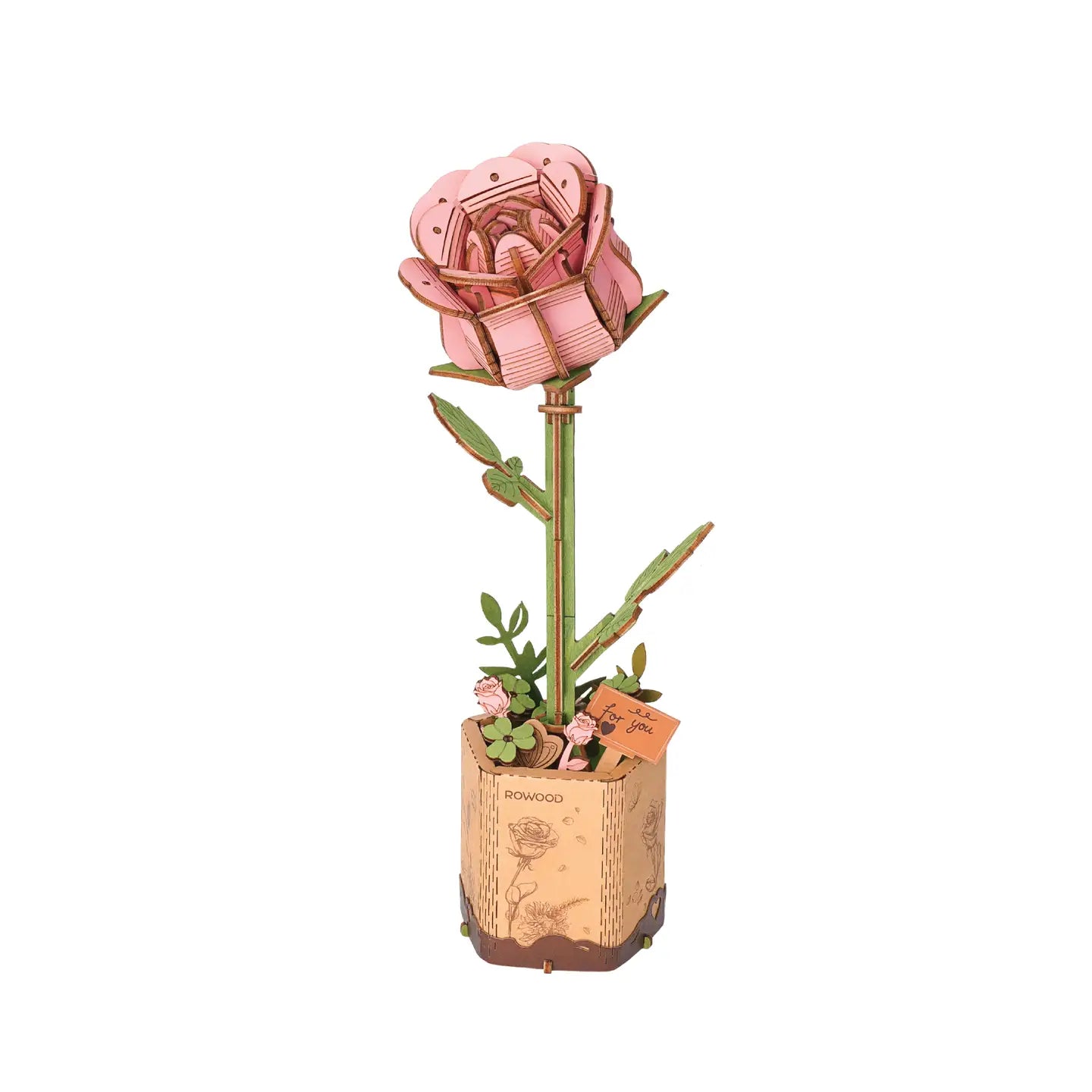 Pink Rose 3D Wooden Flower Puzzle