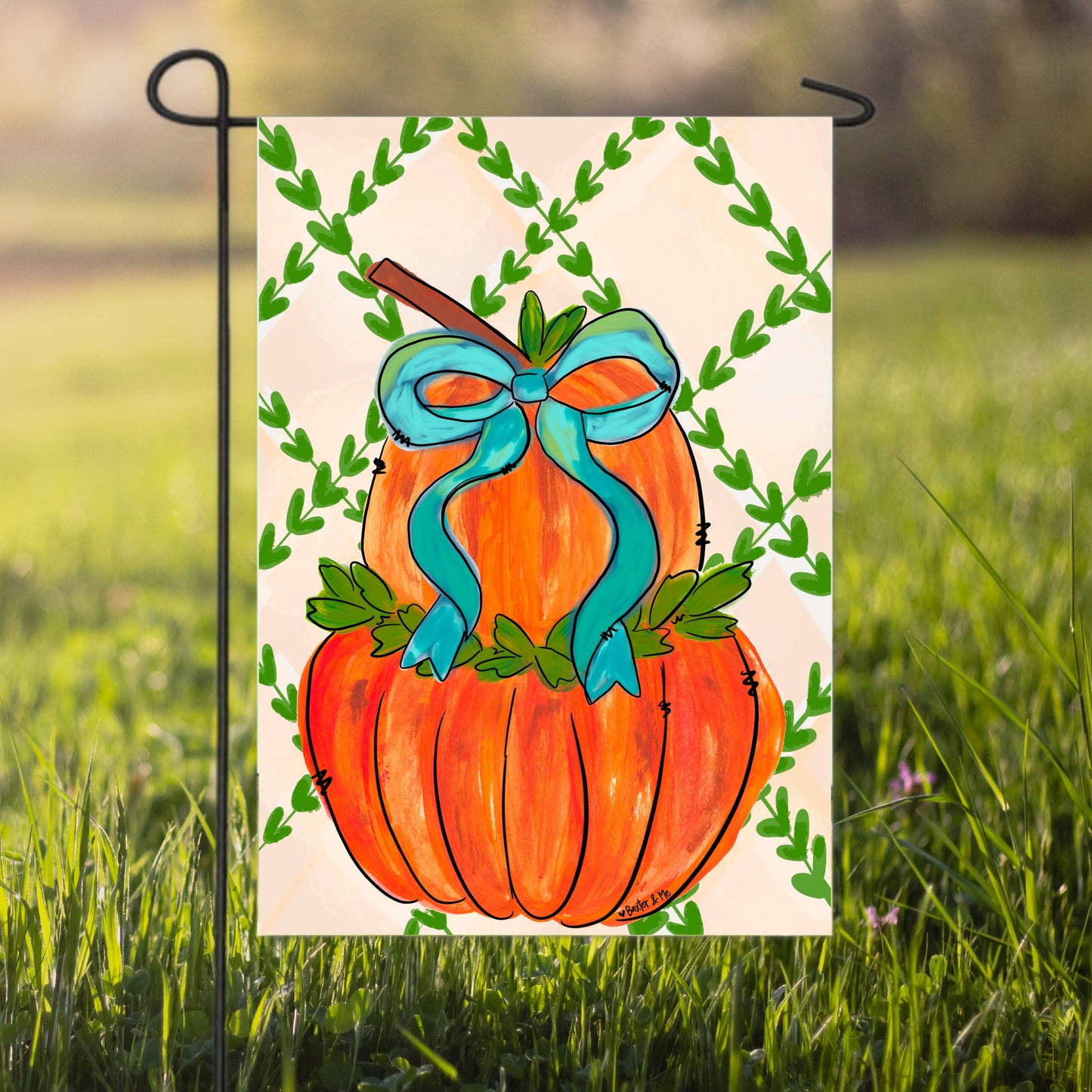 Greenery Stacked Pumpkin with Bow Garden Flag SALE‼️