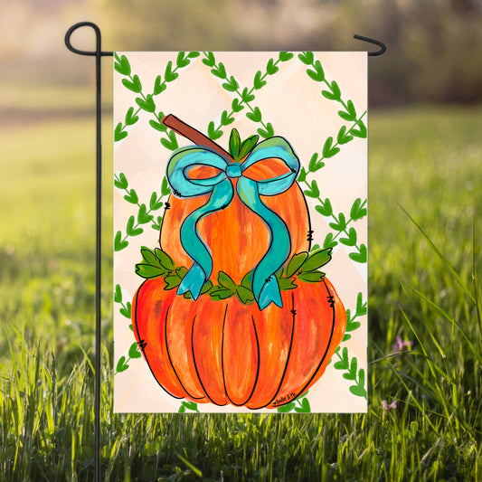 Greenery Stacked Pumpkin with Bow Garden Flag SALE‼️