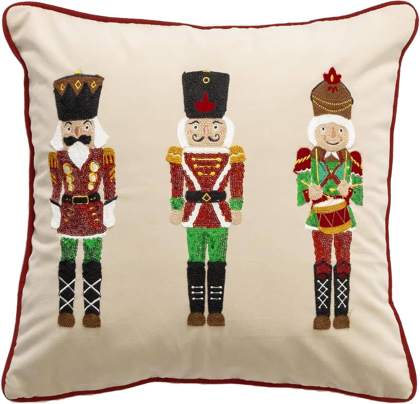 Embroidered  & Sequined Nutcracker Velvet 18" Throw Pillow