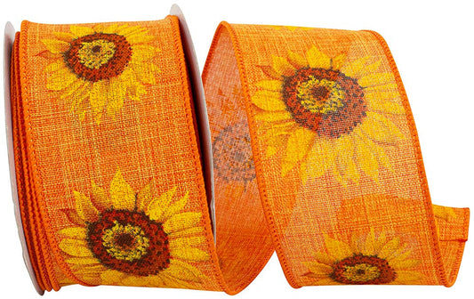 Sunflower Linen Wired Edge, Tangerine, 2-1/2 In, 10 Yards