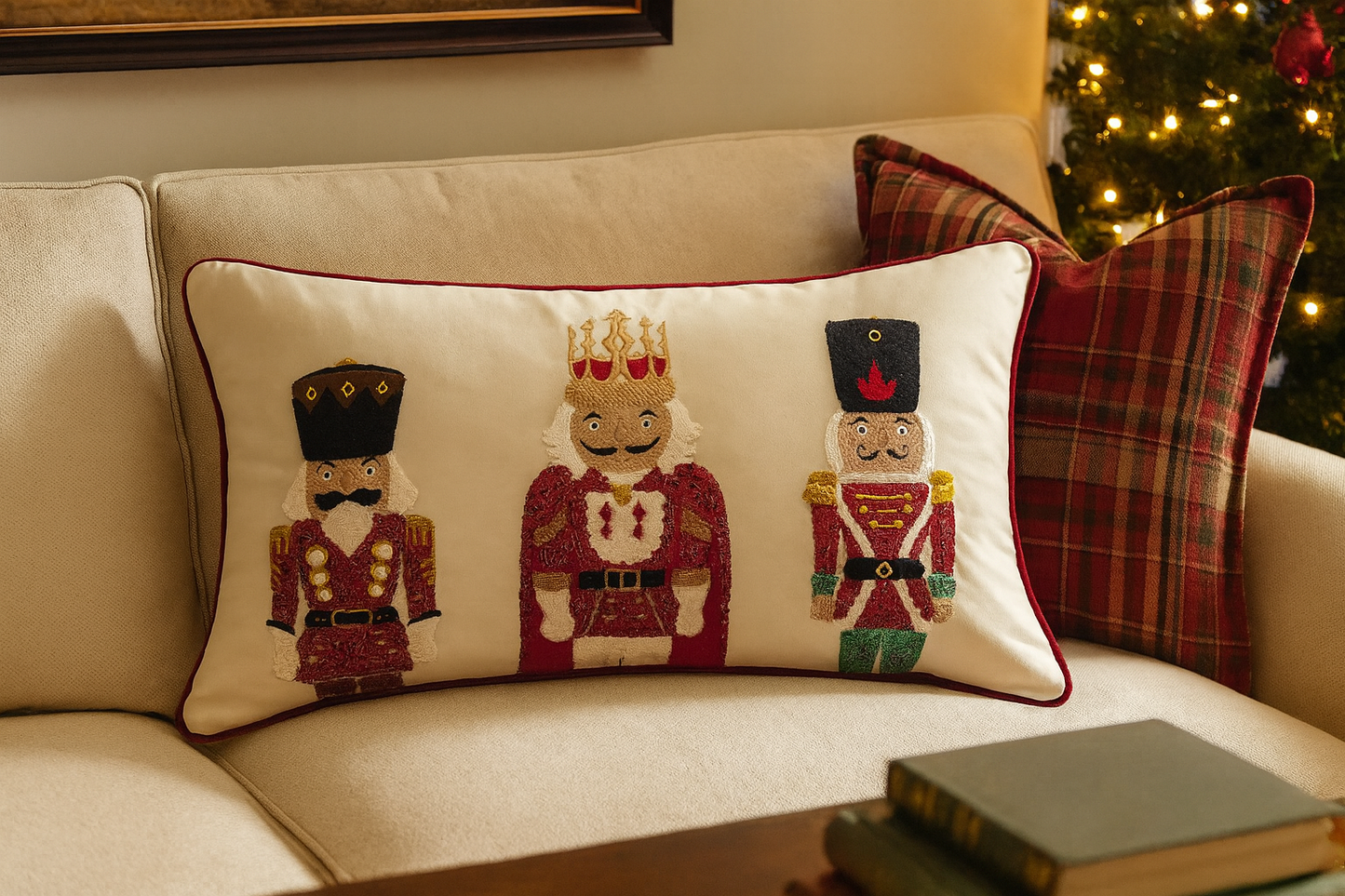 Embroidered Nutcracker Velvet 12"x20" Throw Pillow