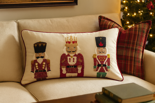 Embroidered Nutcracker Velvet 12"x20" Throw Pillow