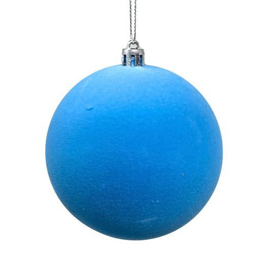 Plastic Flocked Ball Ornament - Ice Blue 4"