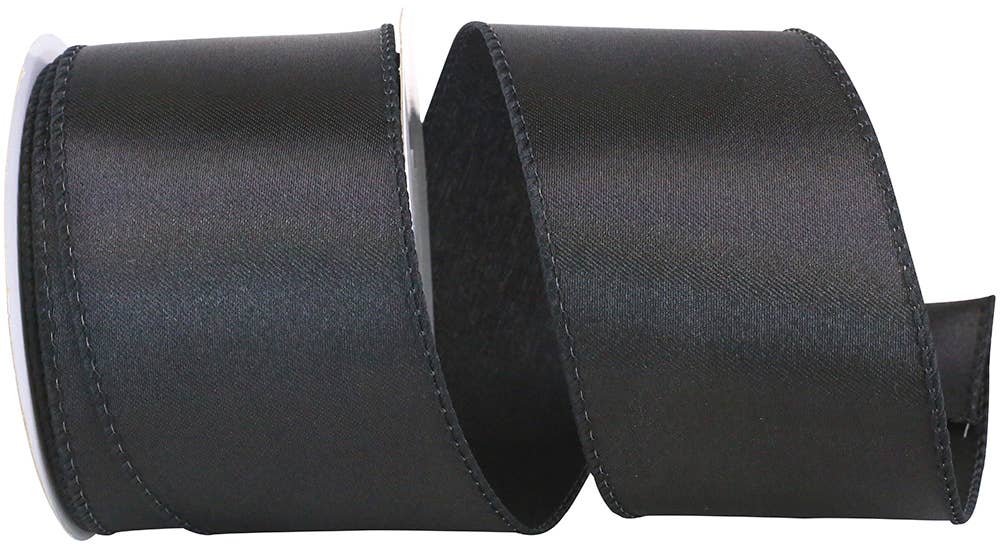 Satin Value Wired Edge, Black, 2-1/2 In, 10 Yards