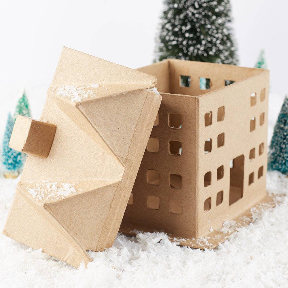 Paper Mache Saltbox House Box -7" x 9" x 5-1/2"