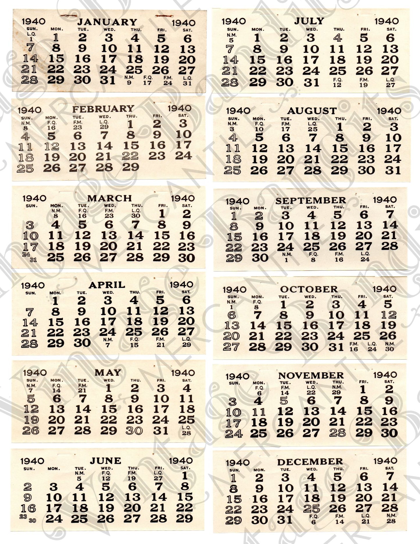1940's Calendar - Digital File