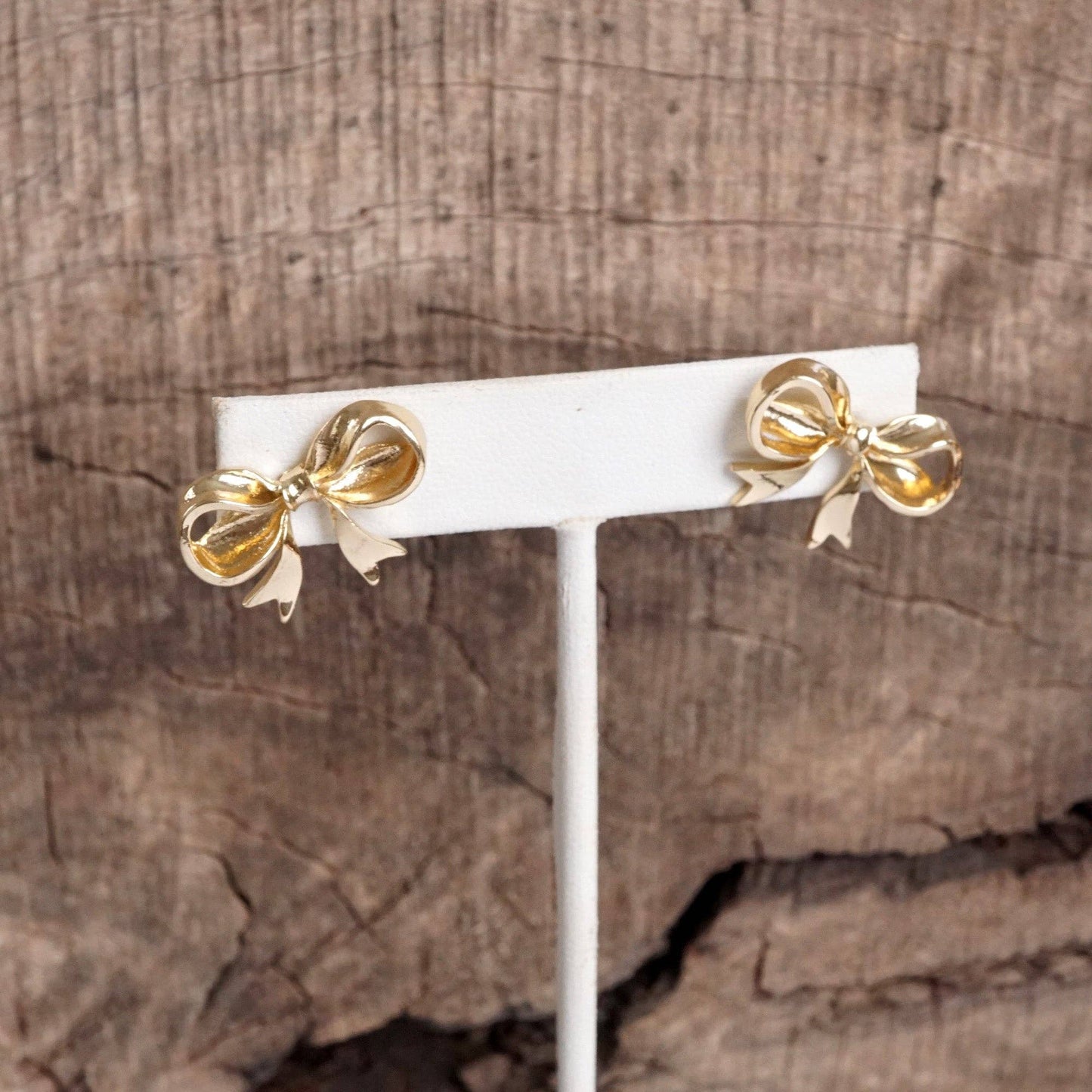 Petite Fancy Bow Stud Earrings – Gold Tone