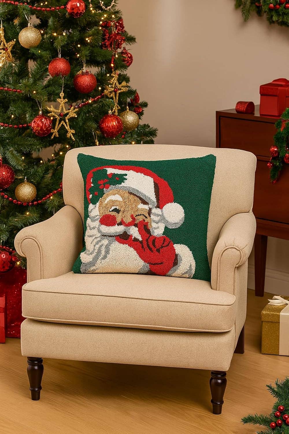 Loop Tufted Santa Claus Green 17" Throw Pillow