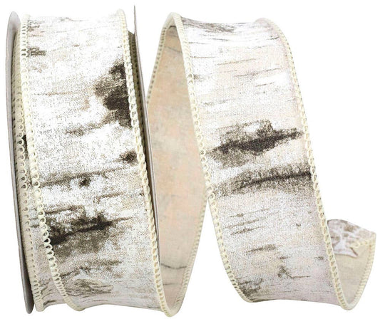 Birch Trees Bark Forest Wired Edge, White, 1-1/2 In